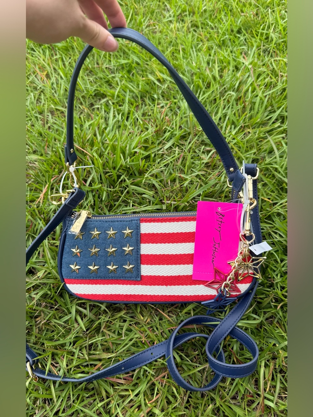 Betsey Johnson Navy Red White Flag Star Charm Crossbody